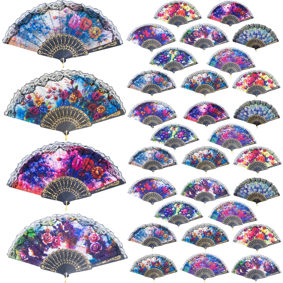 YEAHACLUB Spanish floral hand fan pattern 01 with lace detail for elegant dancing