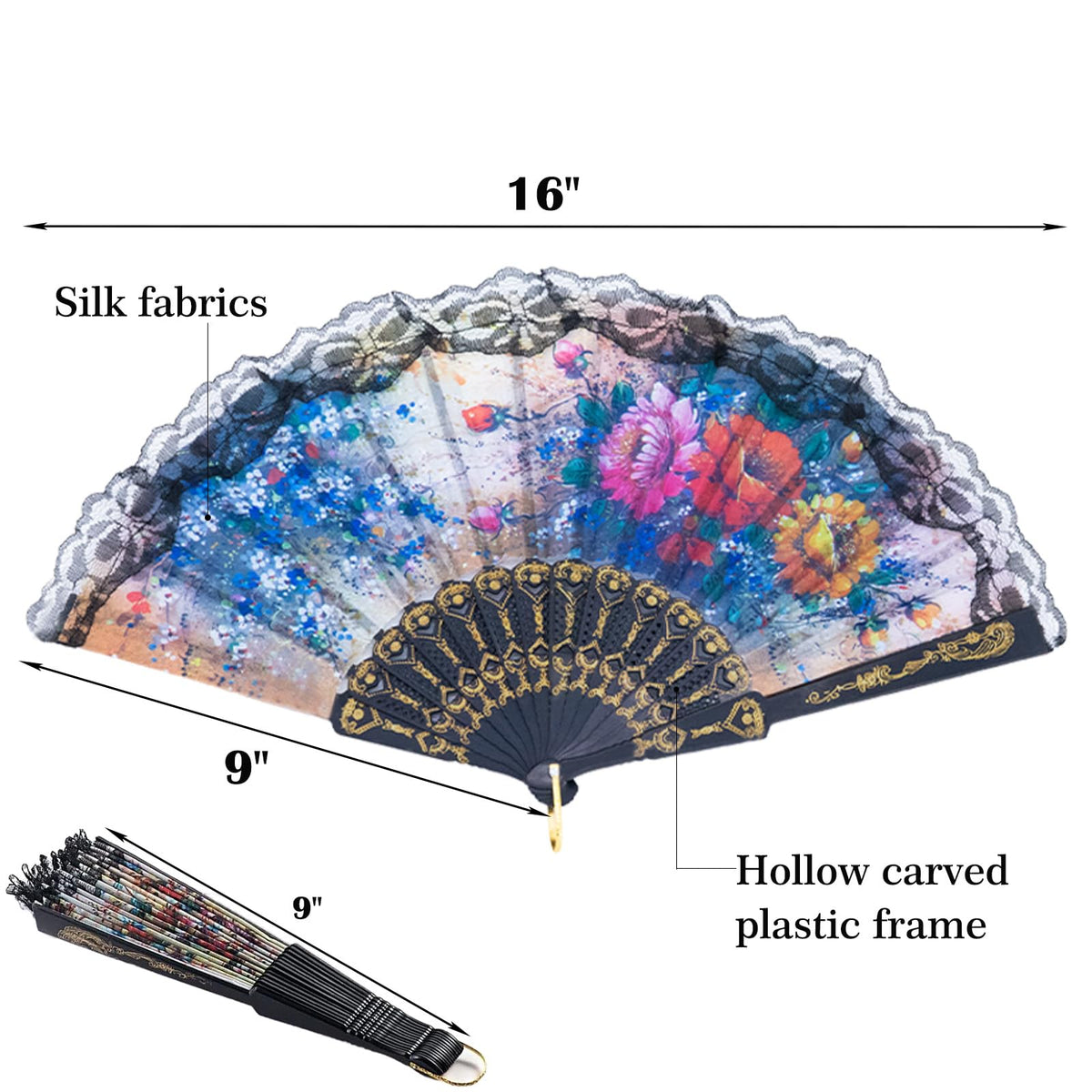 YEAHACLUB Spanish floral hand fan pattern 02 with bright hues for parties