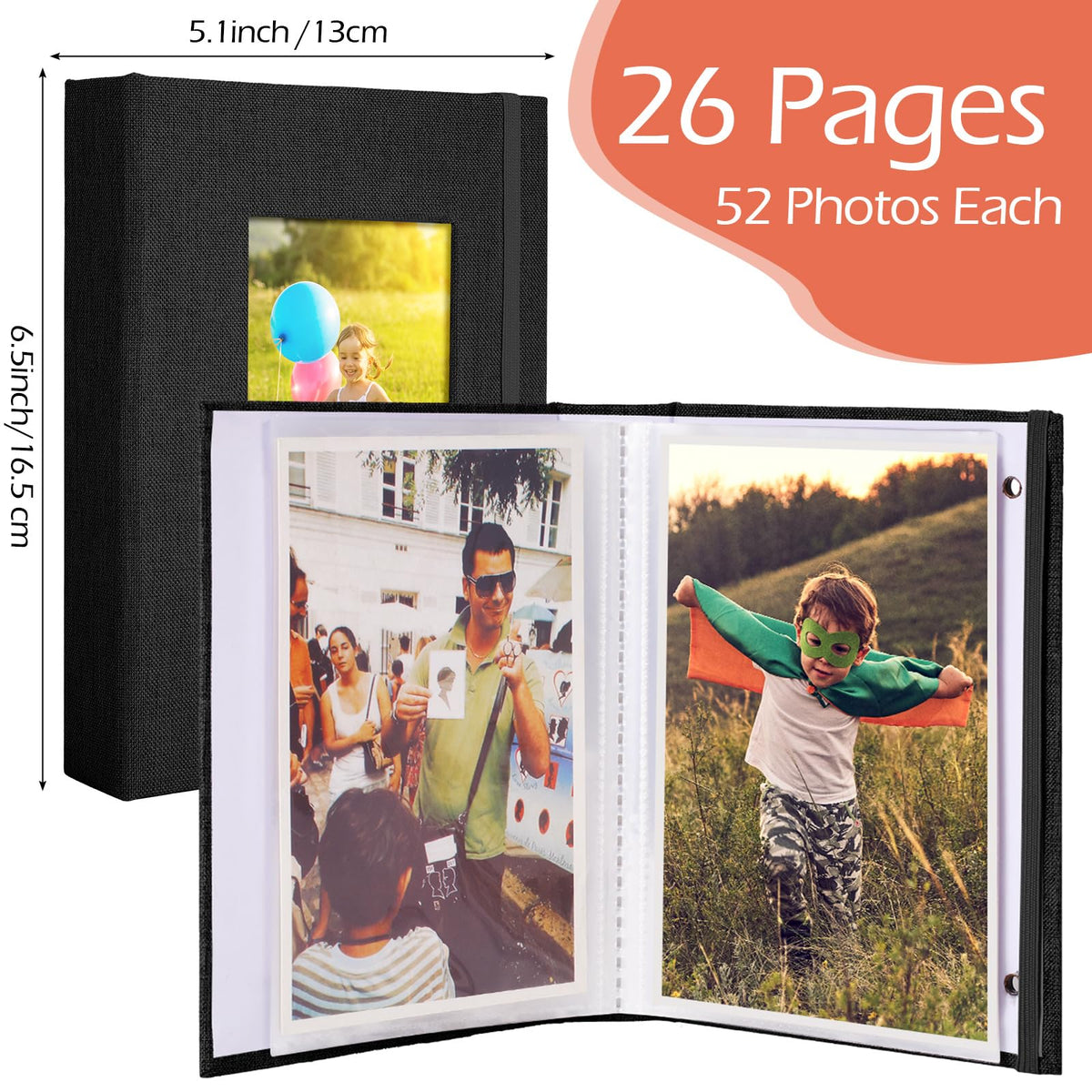 Yeaqee linen cover memory book in black offers durable protection for cherished photos.
