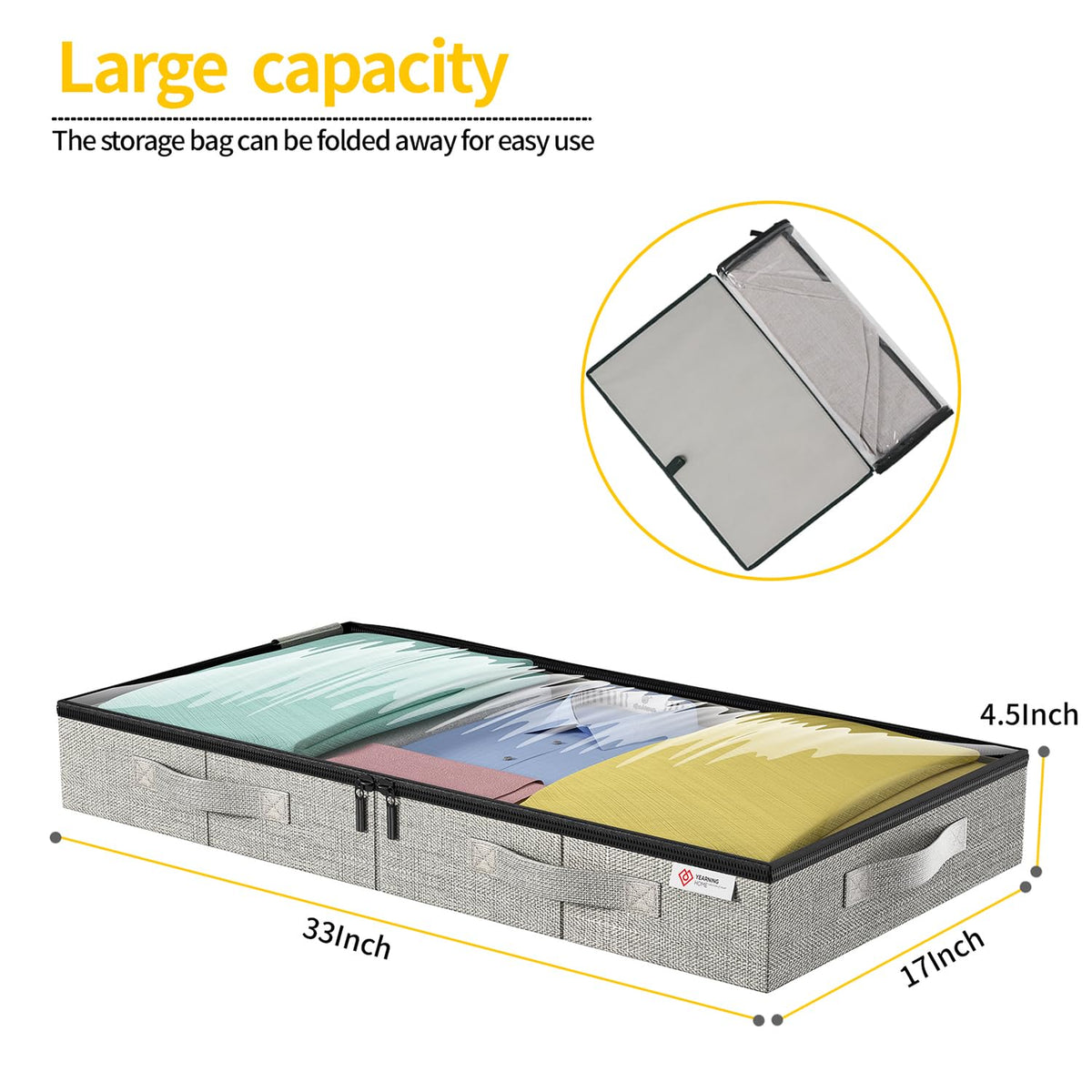 YearningHome under-bed storage with transparent window for easy item search.