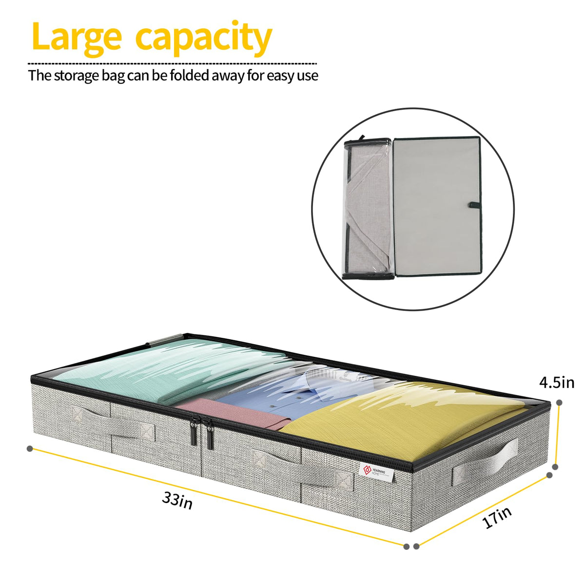 YearningHome 45L capacity underbed box stores shoes neatly under the bed.