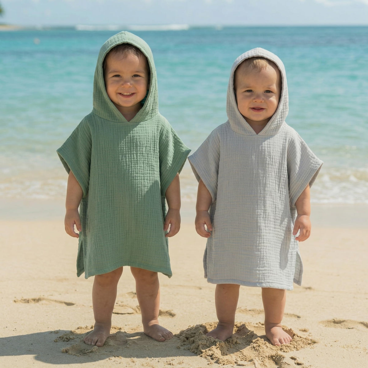 Yearntown green-gray hooded towel for newborn keeps baby cozy and dry.