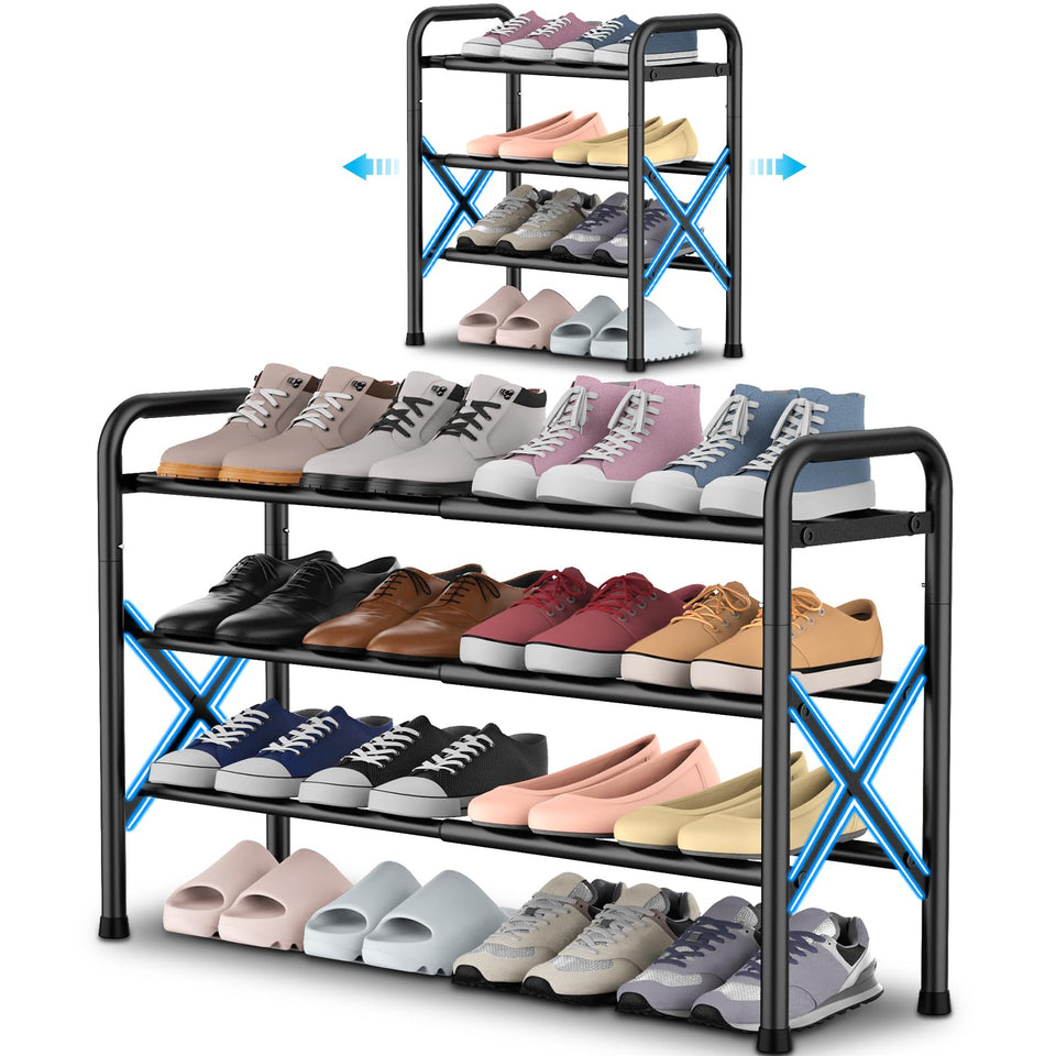 YEASHEIN 3-Tier expandable shoe rack front view showing compact, versatile storage