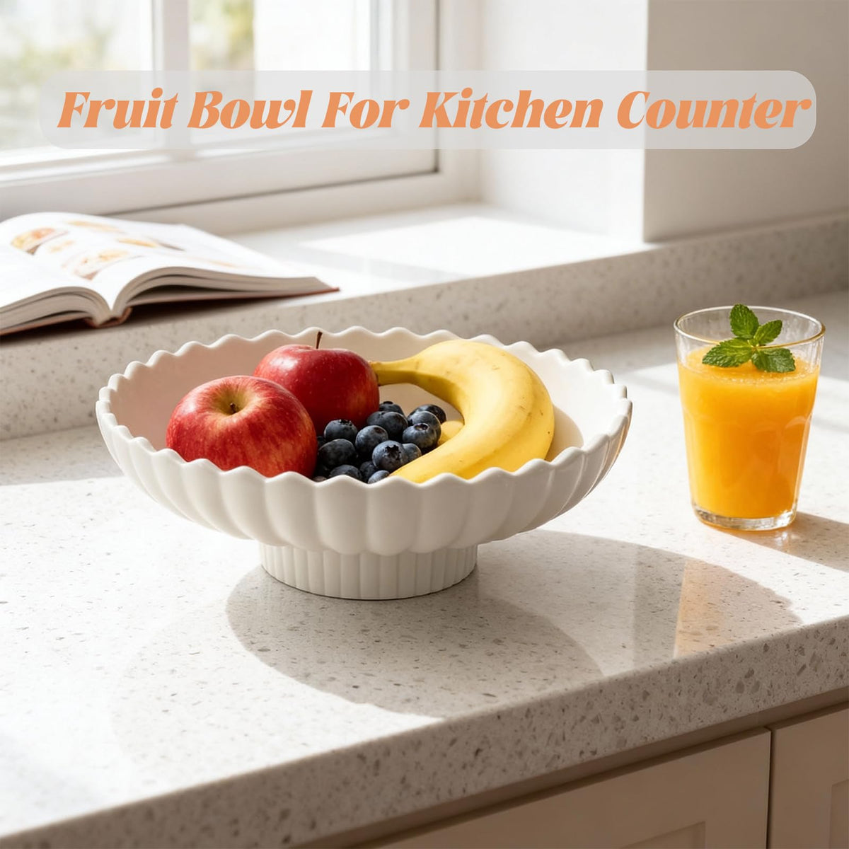 Yeatel ceramic fruit bowl with generous capacity for fresh produce