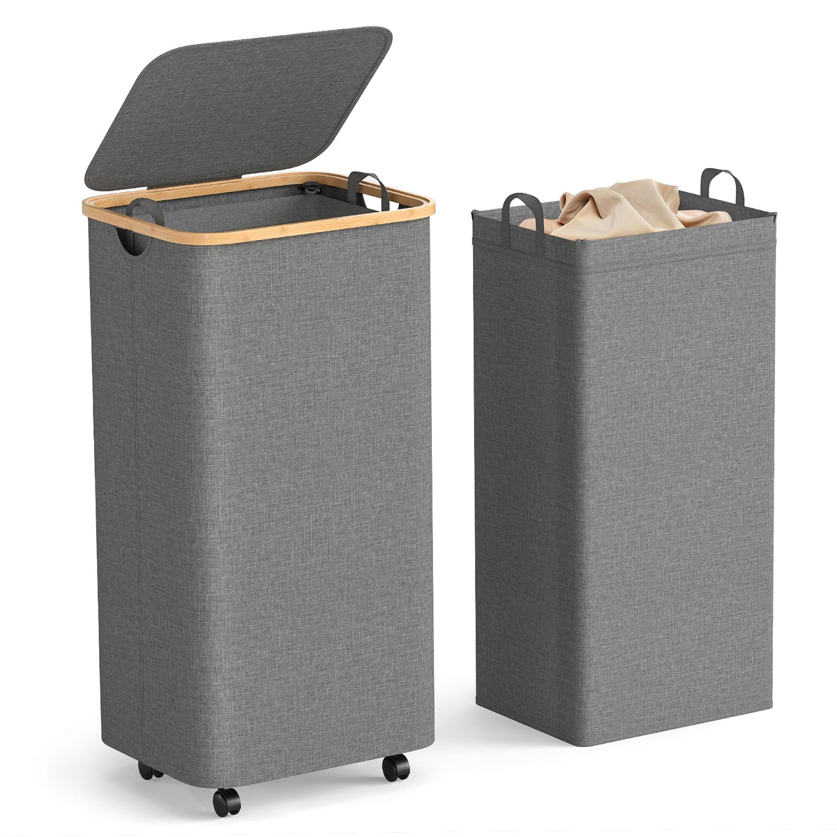 Yecaye 100L laundry hamper on wheels moving smoothly between rooms