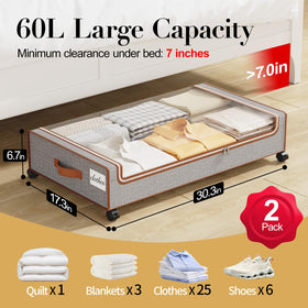 Yecaye 60L under bed storage bin rolled into place for clutter free floors