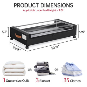 Yecaye 60L under-bed storage with wheels, front view, smoothly gliding.