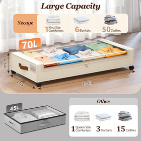 Yecaye 70L under-bed storage with clear window for quick checks.