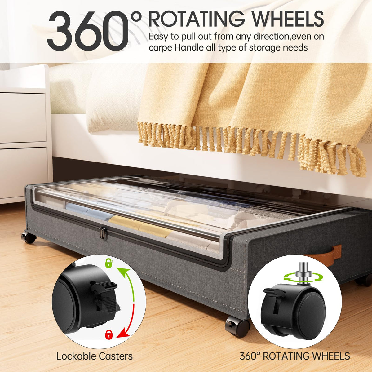 Yecaye 70L under-bed drawers fit under most beds for dorm rooms