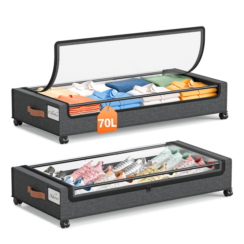Yecaye 70L under-bed storage with wheels for easy access under beds