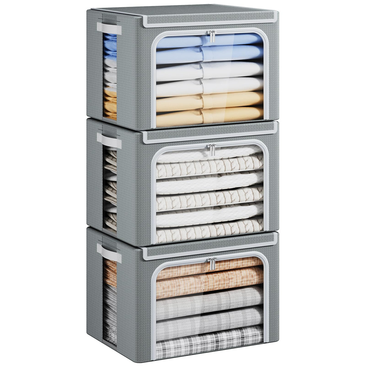Yecaye 40L metal-frame storage bin with lid, sturdy organizer for closets.