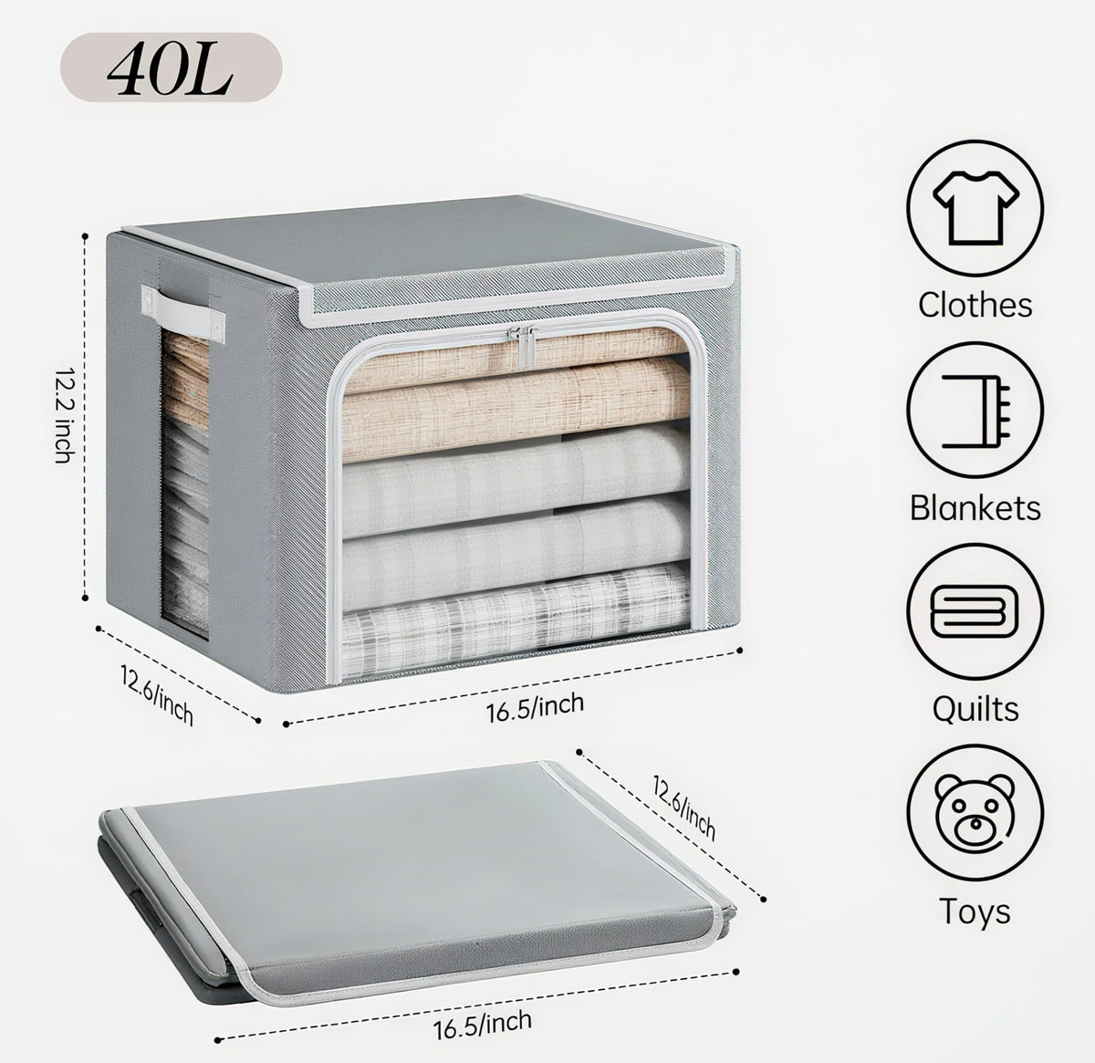 Yecaye 66L metal-frame bin with lid, wide storage for bulky items.