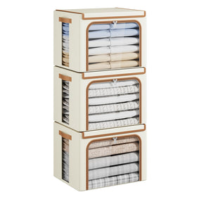 Yecaye clothes storage bin with metal frame and clear window for easy content view