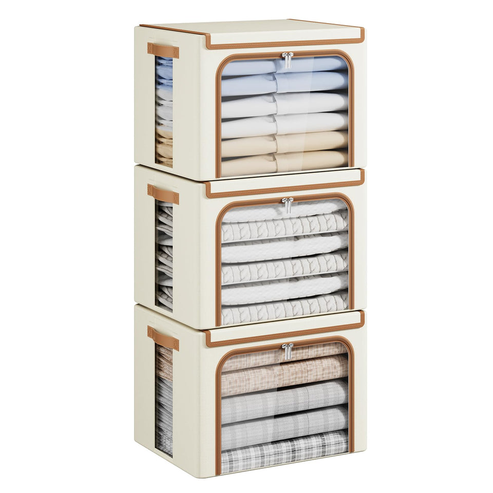 Yecaye clothes storage bin with metal frame and clear window for easy content view
