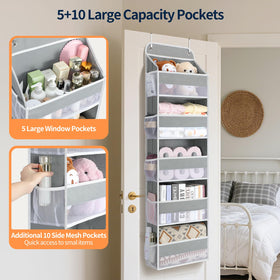 Yecaye door organizer’s see-through mesh pockets help quick visibility.