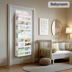 Yecaye cream-white door organizer mounted on a dorm room door.