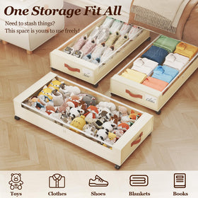 Yecaye large-capacity under-bed organizer for clothes and blankets.