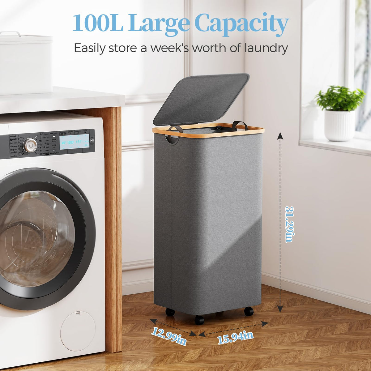 Yecaye laundry hamper lid with bamboo handle for easy access and discreet storage
