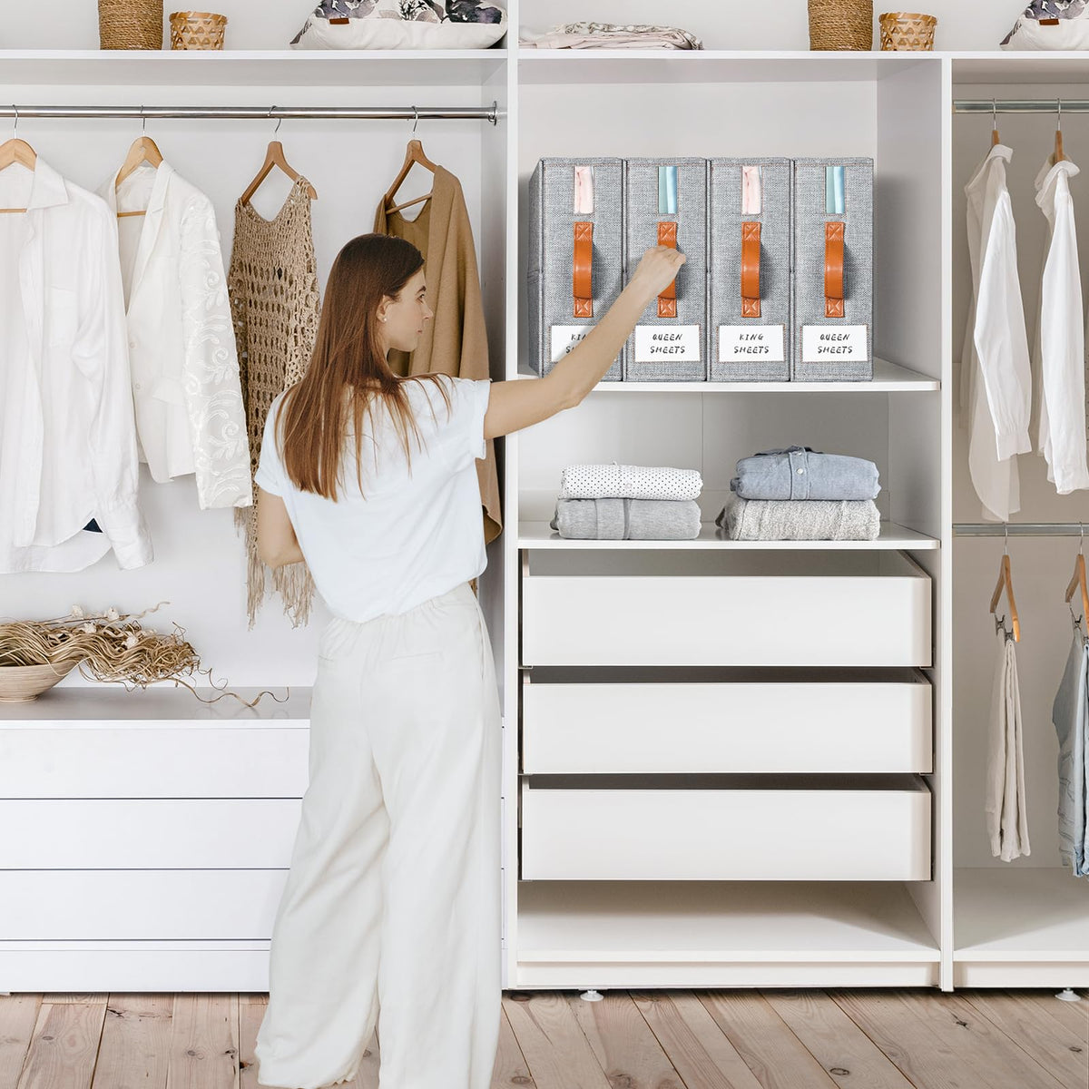 Yecaye linen storage with label cards for easy sorting.
