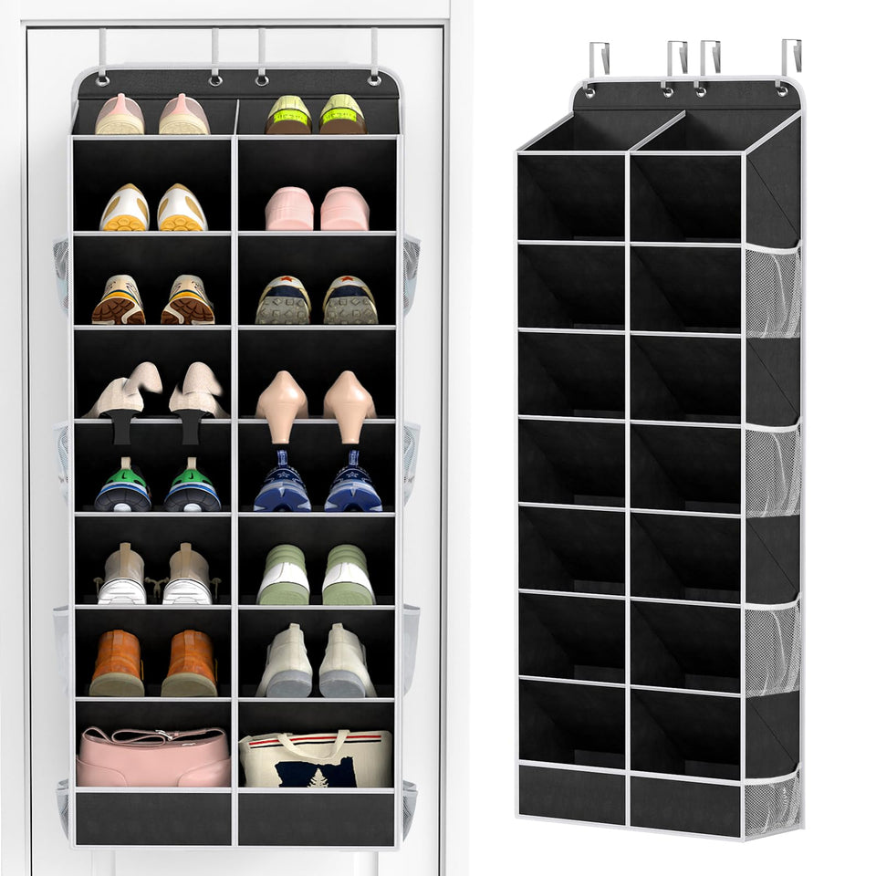 Yecaye over-the-door shoe organizer front view with 8-tier design for easy shoe access.