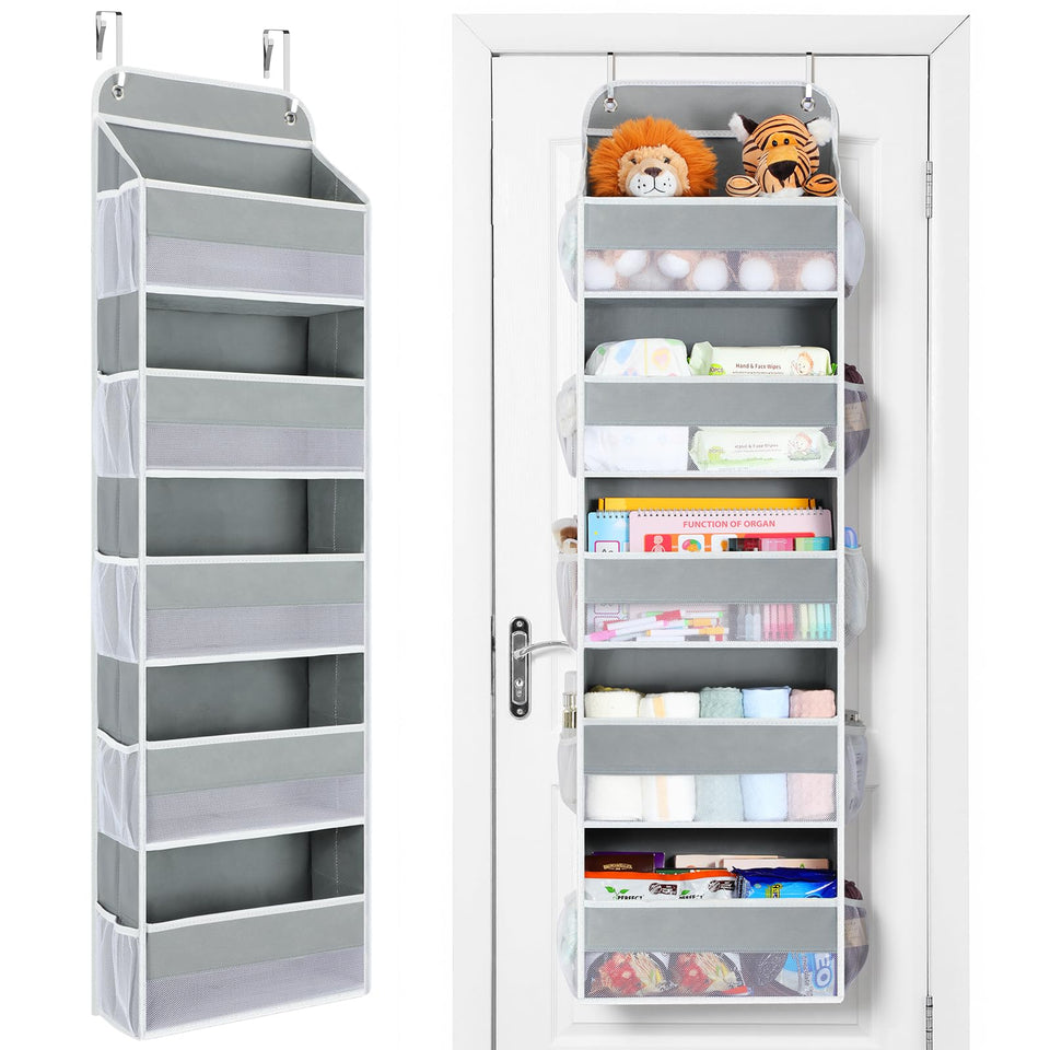 Yecaye over-the-door organizer with 5-tier storage for clutter-free spaces.