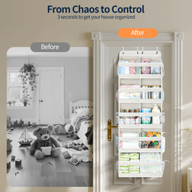 Yecaye over-the-door organizer in a bedroom, showing smart 10-compartment storage.