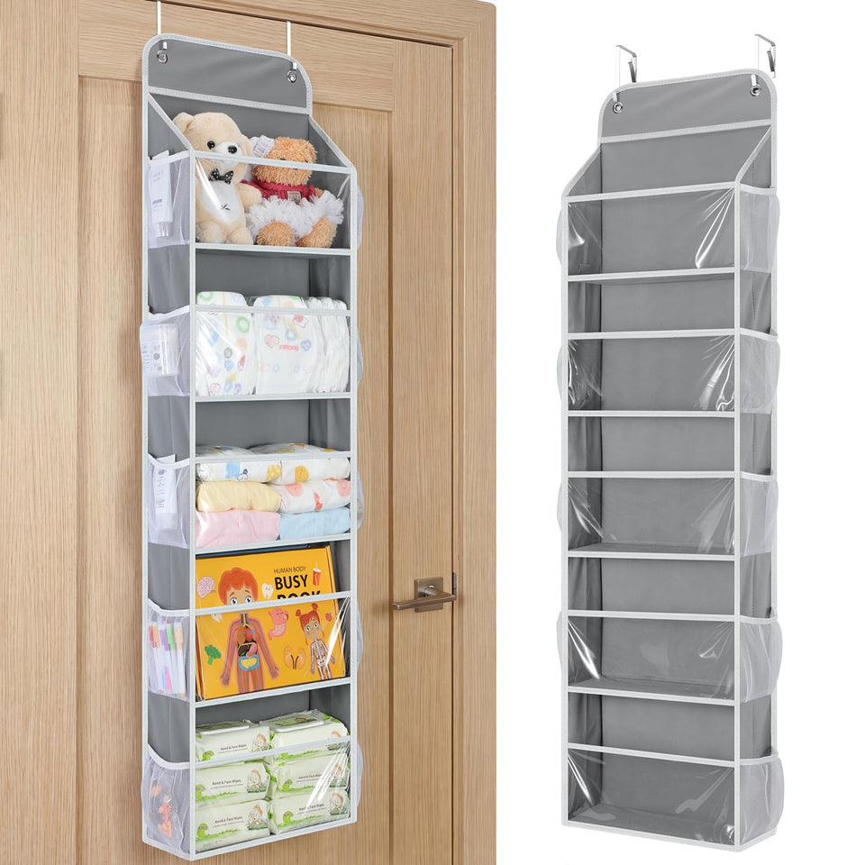 Yecaye over-the-door organizer with clear windows for quick item checks.