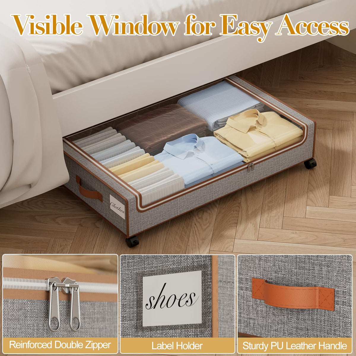 Yecaye under bed storage 360 degree rotating wheels for effortless gliding