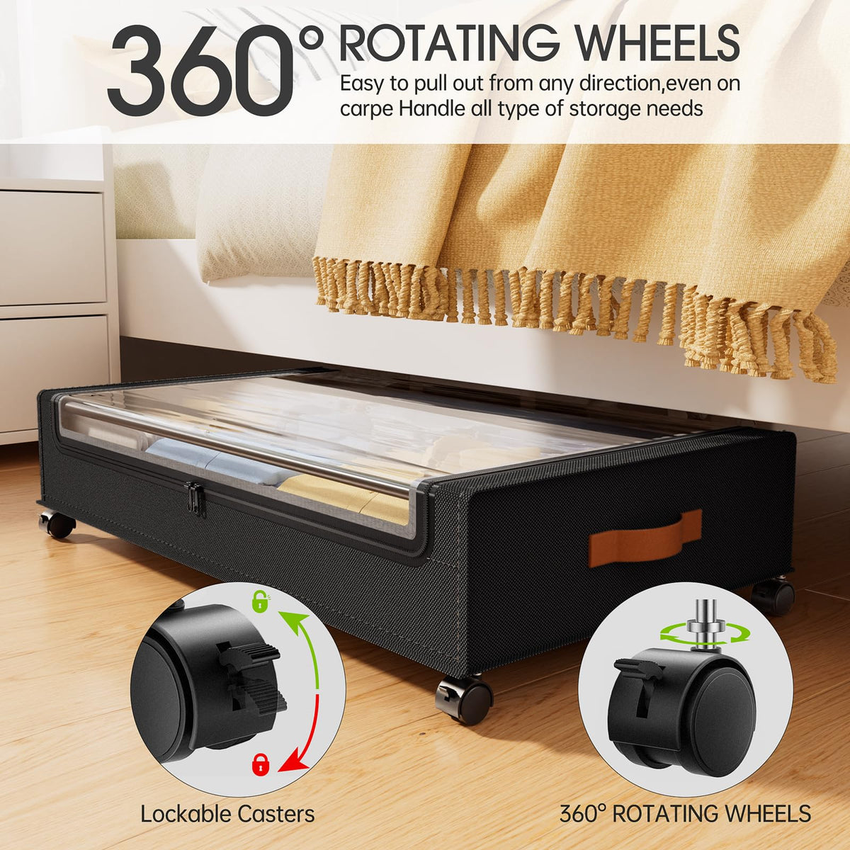 Yecaye under-bed storage with clear window for quick visibility.