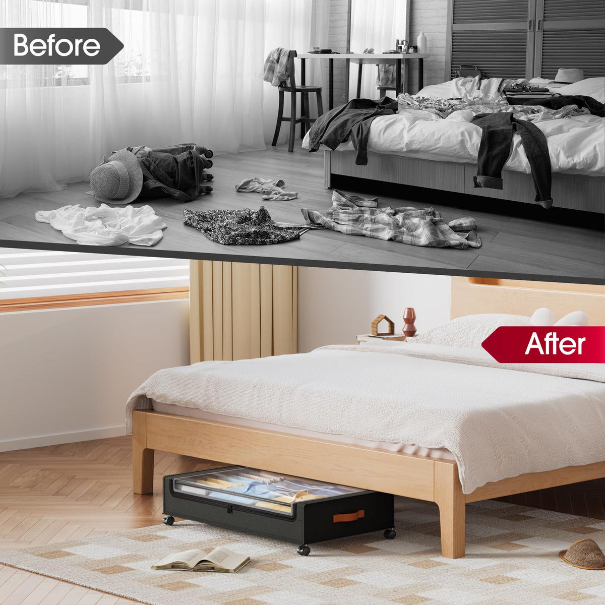 Yecaye under-bed storage ideal for dorms and bedrooms.