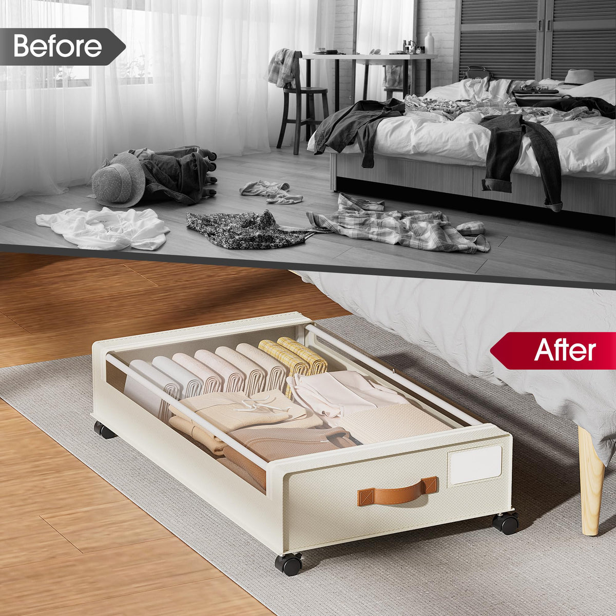 Yecaye under-bed storage kit offers easy installation.