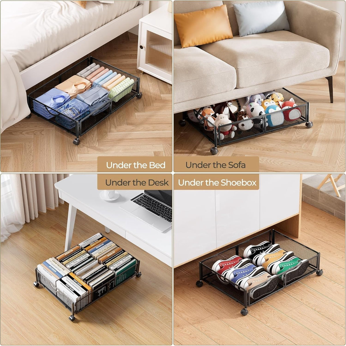 Yecaye under-bed storage folded design collapses slim for tight spaces and closets.