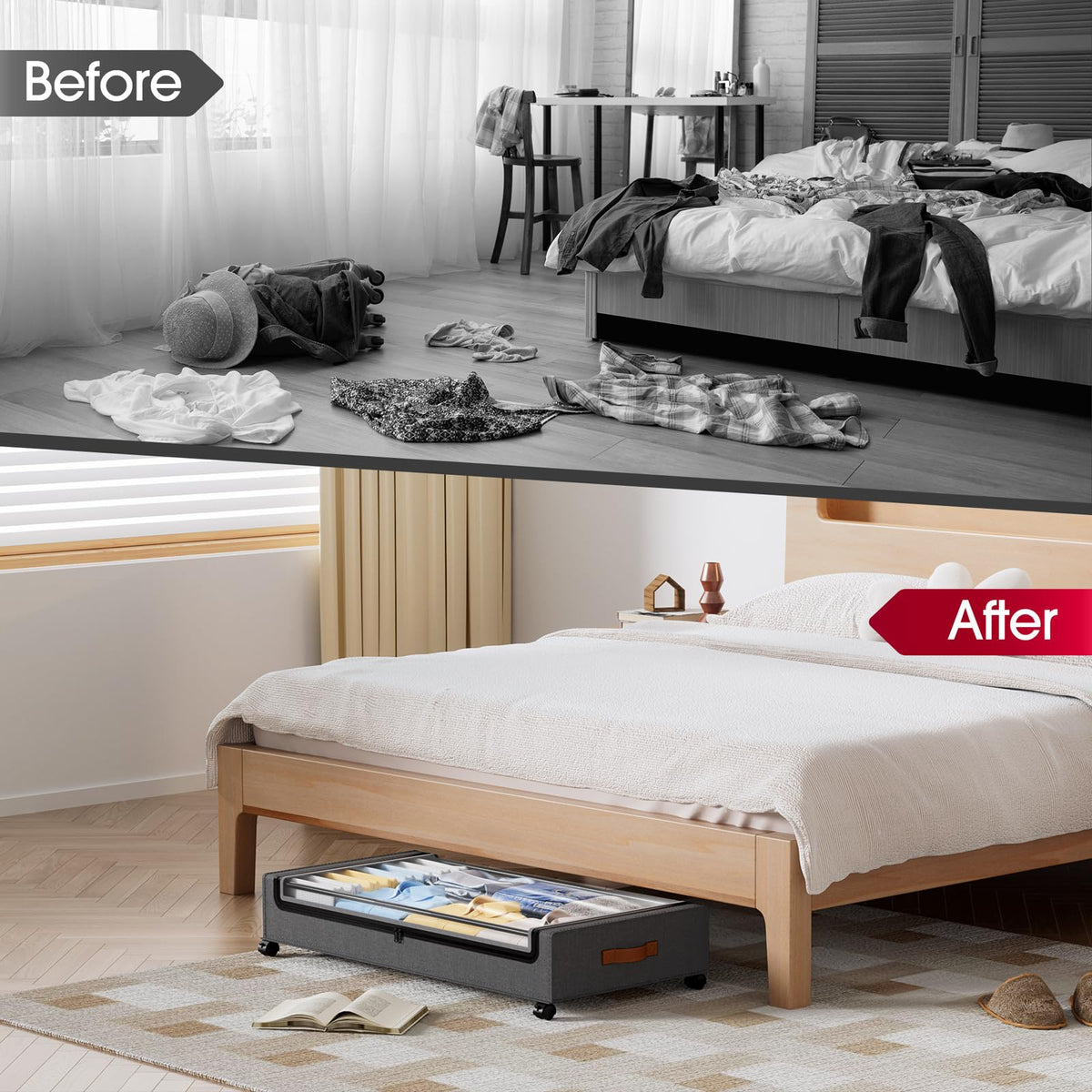 Yecaye under-bed storage keeps shoes and clothes organized and accessible