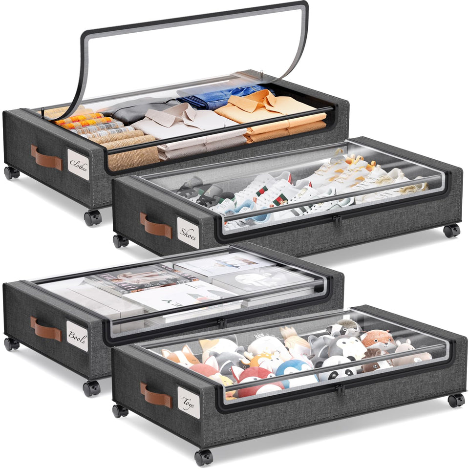 Yecaye under bed storage with wheels for smooth, quiet movement of bulky items.