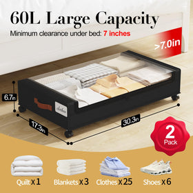 Yecaye under-bed storage with wheels clear lid enables quick content identification.