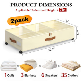 Yecaye under bed storage with wheels, clear lid for quick visibility of contents.