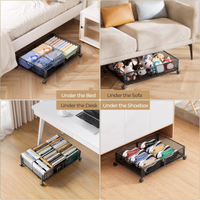 Yecaye under-bed storage in dorm room keeps small-space living tidy