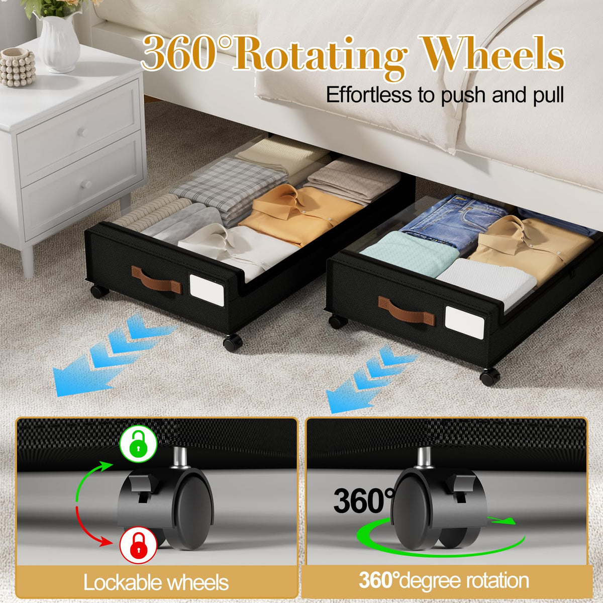 Yecaye under-bed storage with wheels dustproof zipper protects items.