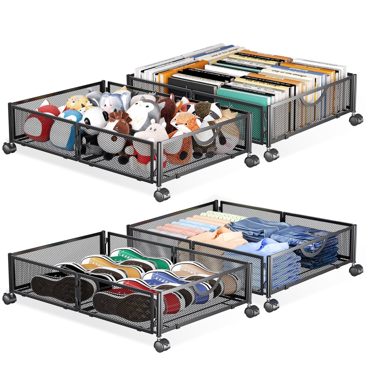 Yecaye under-bed storage wheels frame demonstrates sturdy metal construction for organized space-saving storage
