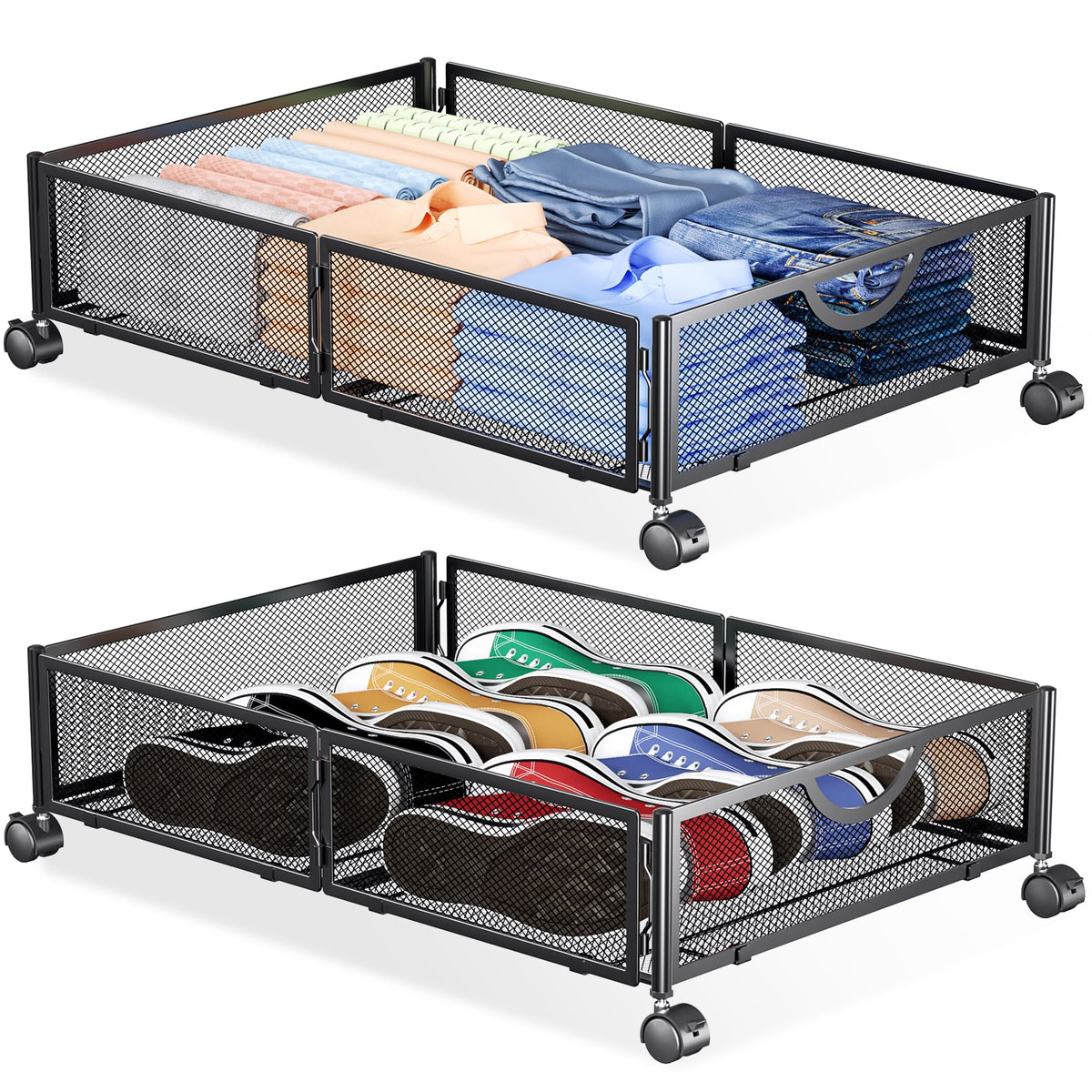 Yecaye under-bed storage with wheels frame shows durable metal construction for long-lasting organization.
