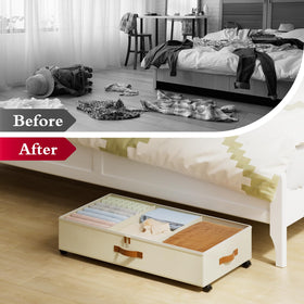 Yecaye under bed storage with wheels, supports up to 66 pounds for bulky stash.