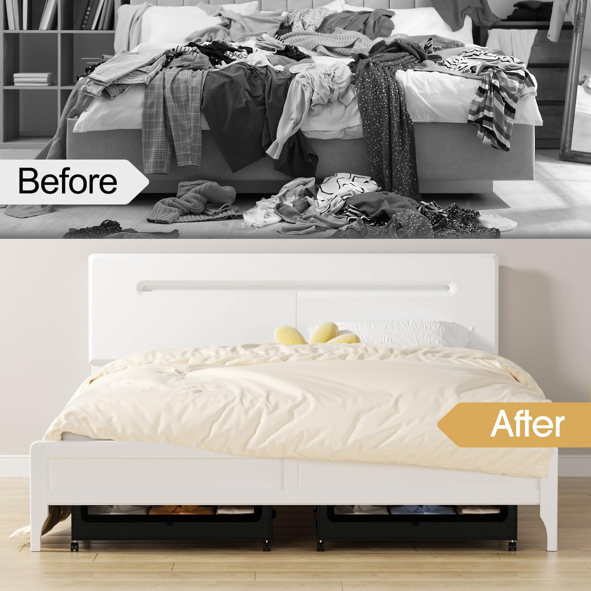 Yecaye under-bed storage with wheels label-ready design helps tagging.