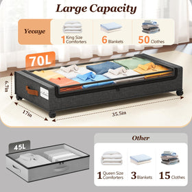 Yecaye under-bed storage with locking wheels keeps items secure on carpet