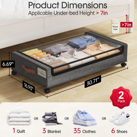 Yecaye rolling under-bed bin on 360° wheels enables smooth movement and accessibility.