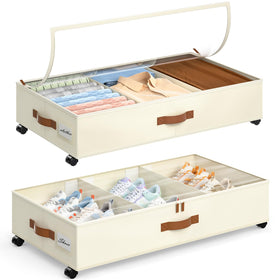 Yecaye under bed storage with wheels, top view, smooth glide for clutter-free space.