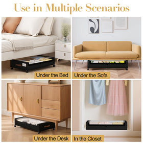 Yecaye under-bed storage with wheels fits under most beds.