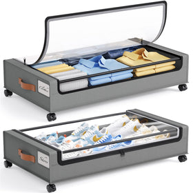 Yecaye under-bed storage with wheels in motion, easy to move across floors for clutter-free space