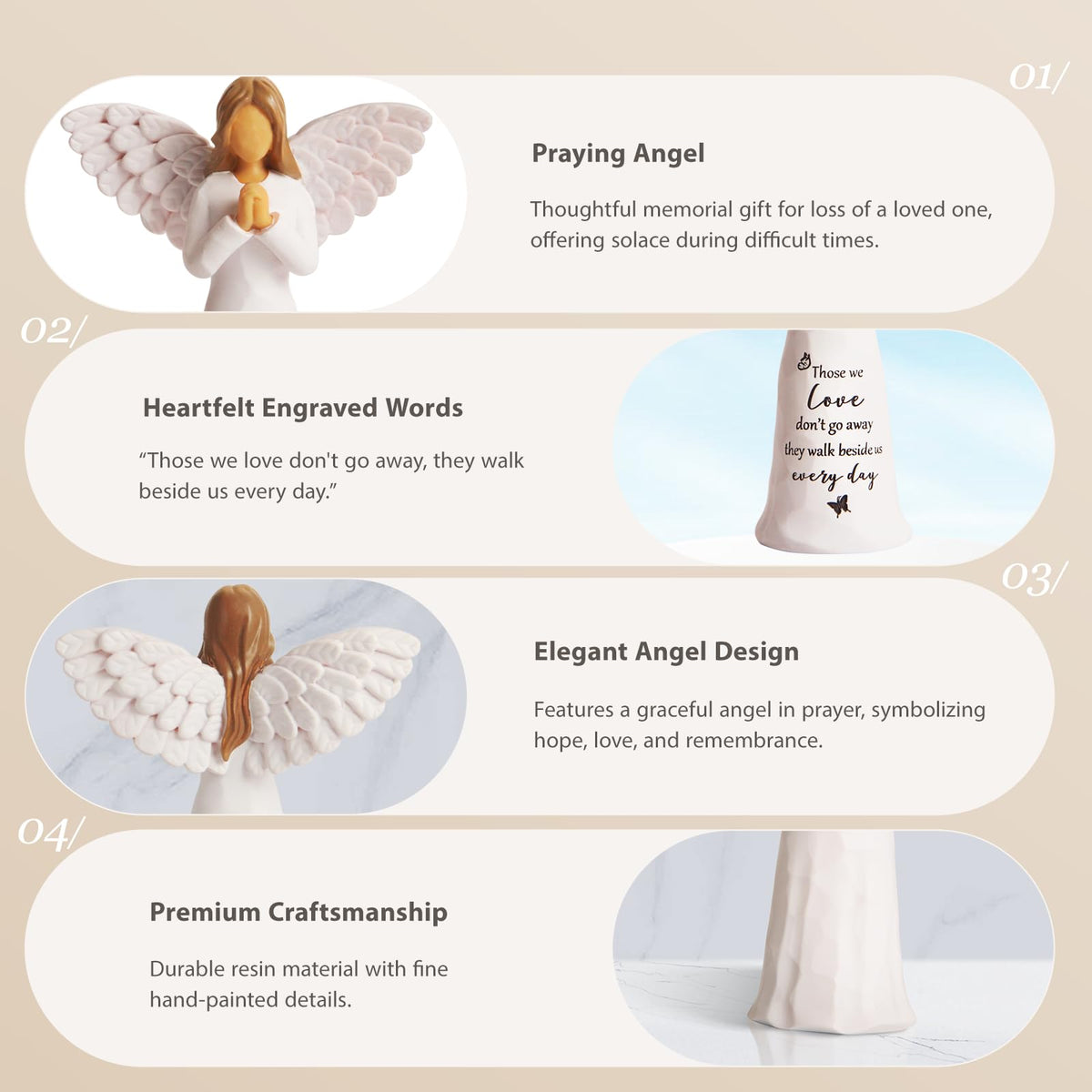 Yeegook angel figurine closeup wing detail emphasizing craftsmanship.