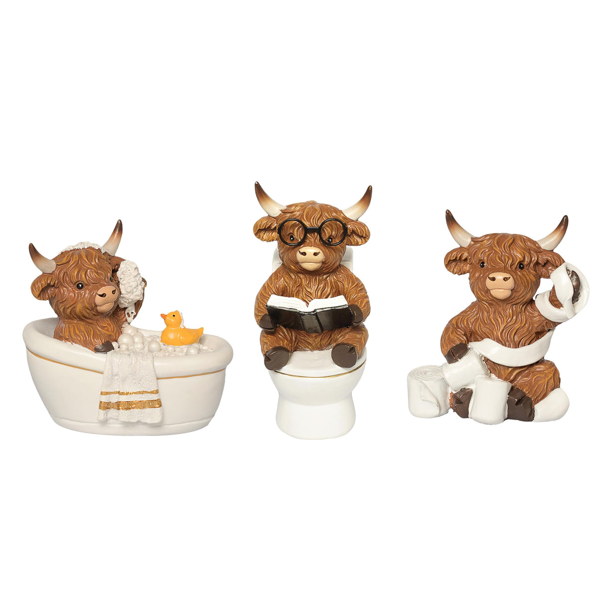 YeehaWhoo Highland Cow bath tub scene for playful bathroom decor