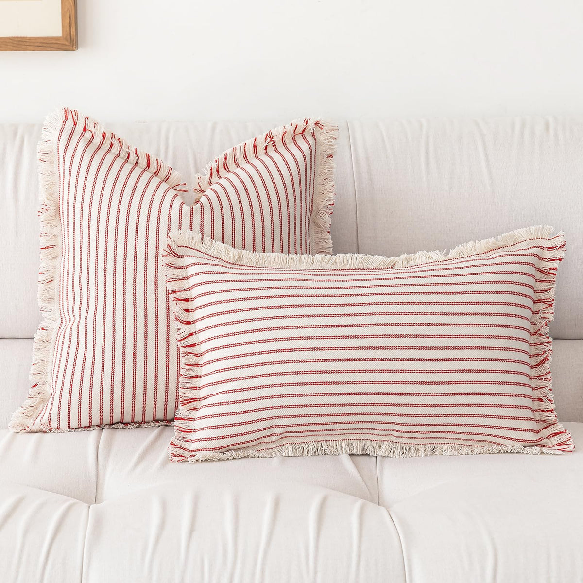 YEENAASY boho pillow cover with tassel edging complements beds and couches.